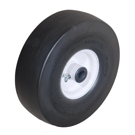 Amerityre 4.10 x 3.5-4 solid, smooth tread, non-marking, 4" white steel rim, 4.00" center hub, 5/8" bearing 11-4103504-BN-C400-58-CR